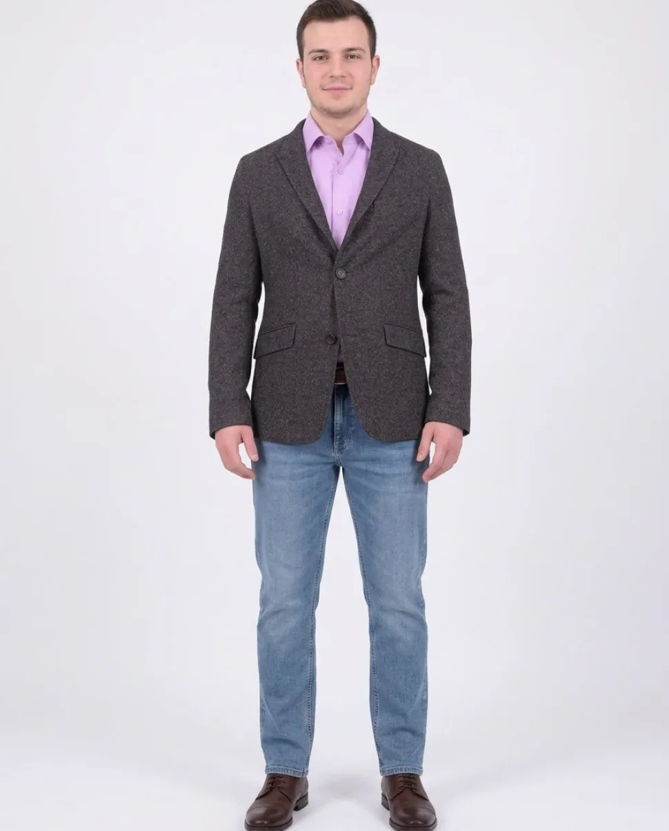 Mens Napoli Gray Textured Half Canvassed Wool Blazer Sportcoat With Peak Lapels