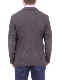 Mens Napoli Gray Textured Half Canvassed Wool Blazer Sportcoat With Peak Lapels