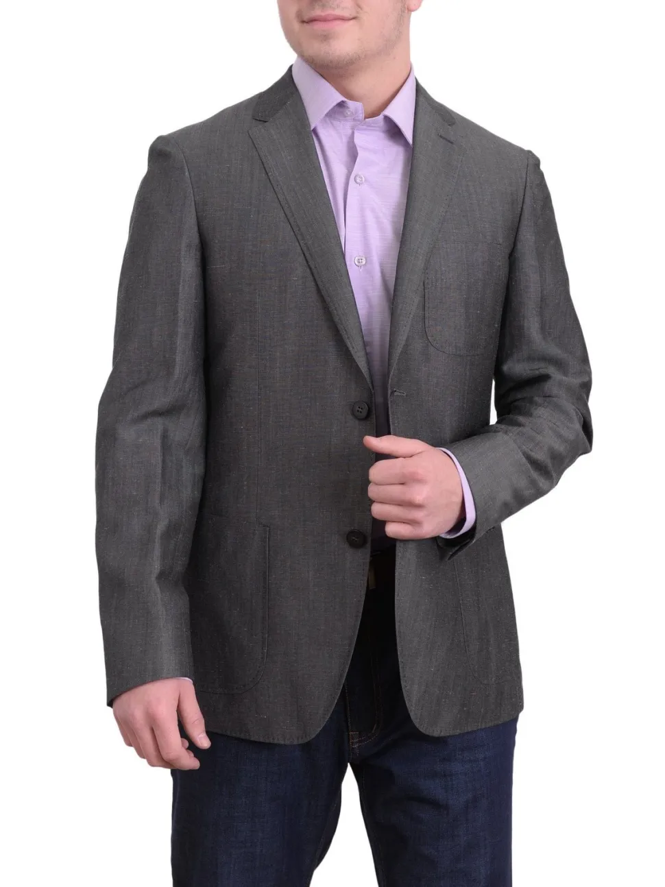 Mens Napoli Heather Gray Half Lined Half Canvassed Linen Wool Blazer Sportcoat