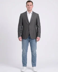 Mens Napoli Heather Gray Half Lined Half Canvassed Linen Wool Blazer Sportcoat