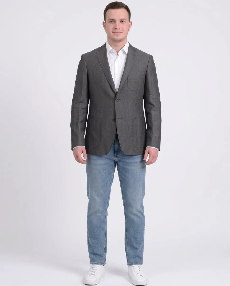 Mens Napoli Heather Gray Half Lined Half Canvassed Linen Wool Blazer Sportcoat