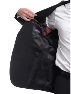 Men's Napoli Slim Fit Black Textured Half Canvassed Two Button Reda Wool Suit