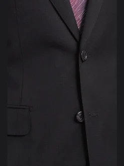 Men's Napoli Slim Fit Black Textured Half Canvassed Two Button Reda Wool Suit