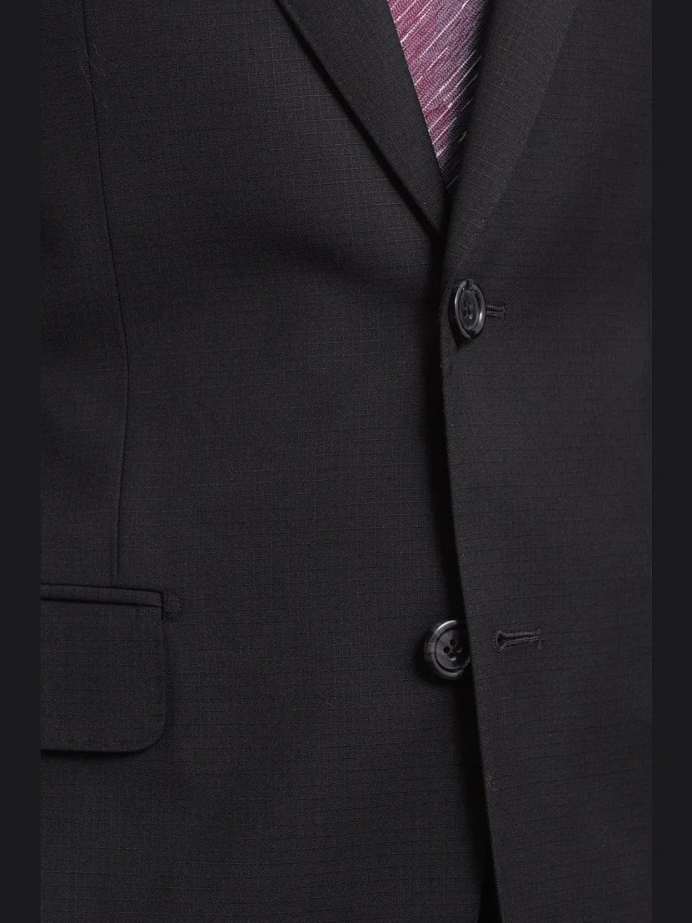 Men's Napoli Slim Fit Black Textured Half Canvassed Two Button Reda Wool Suit