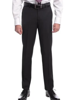 Men's Napoli Slim Fit Black Textured Half Canvassed Two Button Reda Wool Suit
