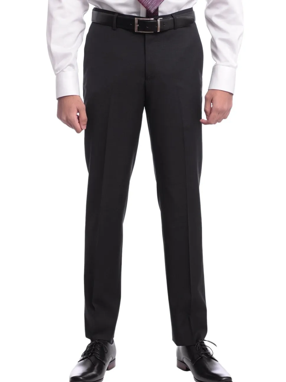 Men's Napoli Slim Fit Black Textured Half Canvassed Two Button Reda Wool Suit