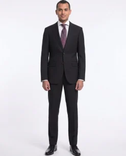 Men's Napoli Slim Fit Black Textured Half Canvassed Two Button Reda Wool Suit