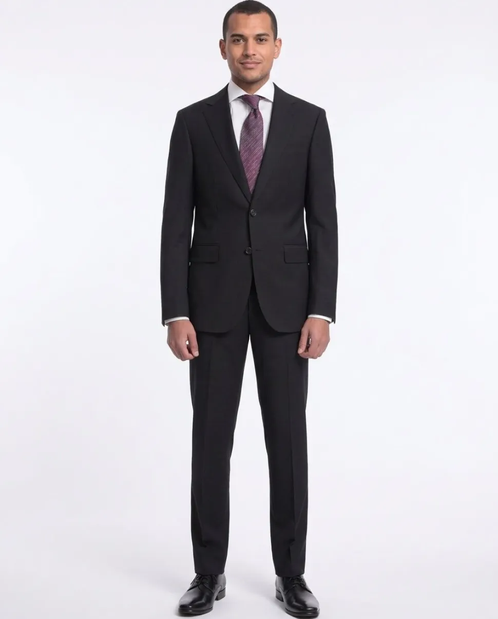 Men's Napoli Slim Fit Black Textured Half Canvassed Two Button Reda Wool Suit
