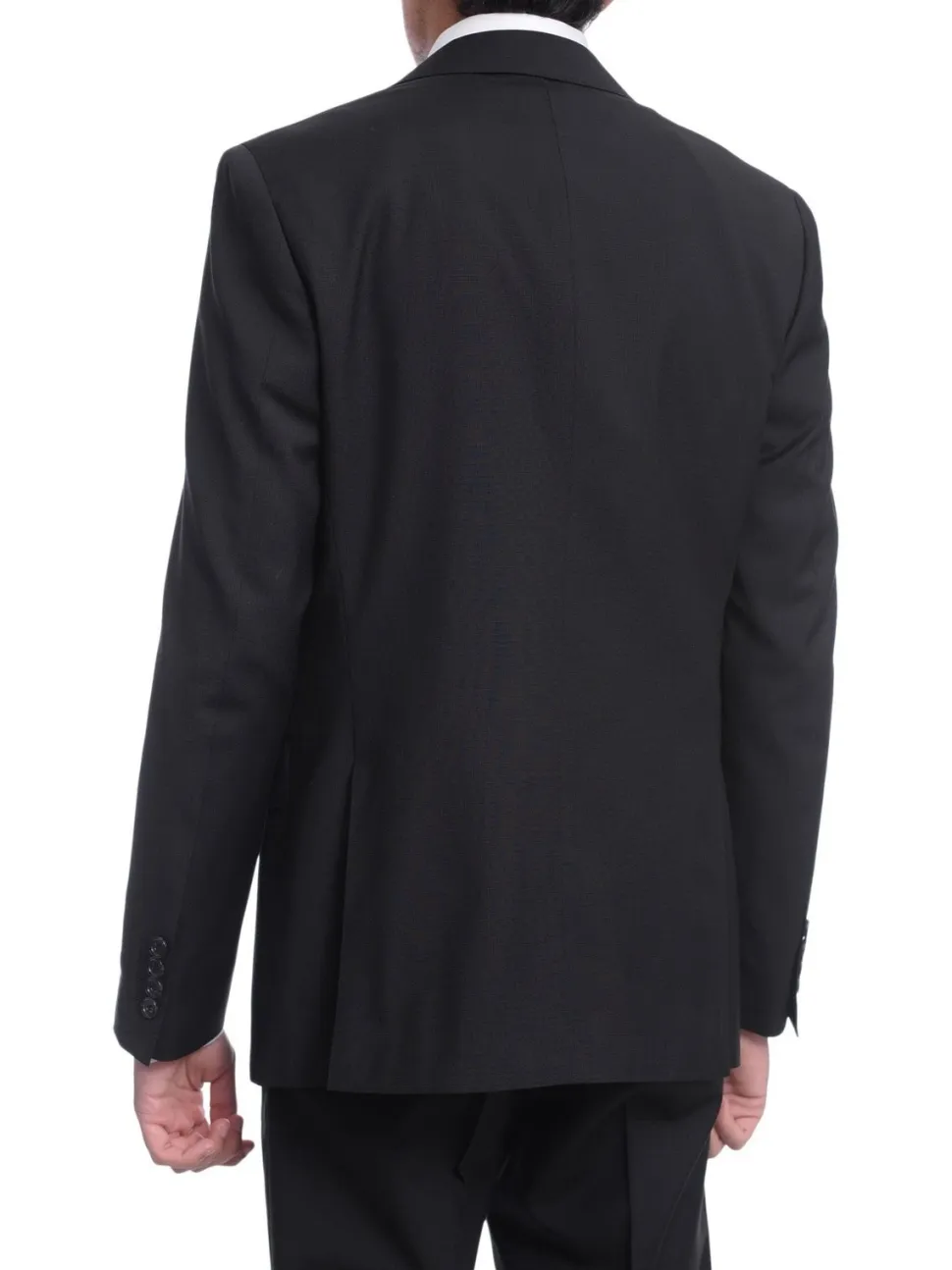 Men's Napoli Slim Fit Black Textured Half Canvassed Two Button Reda Wool Suit