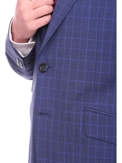 Men's Napoli Slim Fit Blue Glen Plaid 2 Button Super 150s 100% Italian Wool Suit