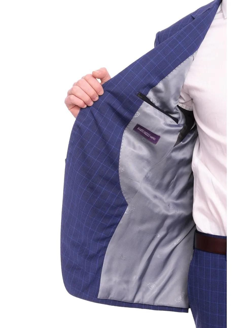 Men's Napoli Slim Fit Blue Glen Plaid 2 Button Super 150s 100% Italian Wool Suit
