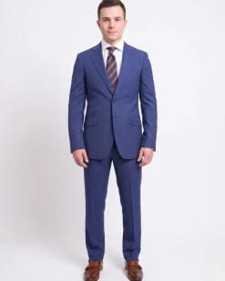 Men's Napoli Slim Fit Blue Glen Plaid 2 Button Super 150s 100% Italian Wool Suit