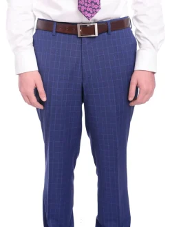 Men's Napoli Slim Fit Blue Glen Plaid 2 Button Super 150s 100% Italian Wool Suit