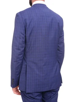 Men's Napoli Slim Fit Blue Glen Plaid 2 Button Super 150s 100% Italian Wool Suit