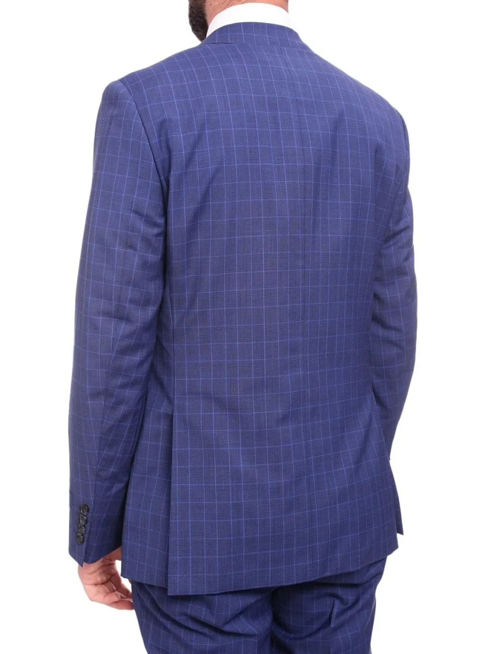 Men's Napoli Slim Fit Blue Glen Plaid 2 Button Super 150s 100% Italian Wool Suit