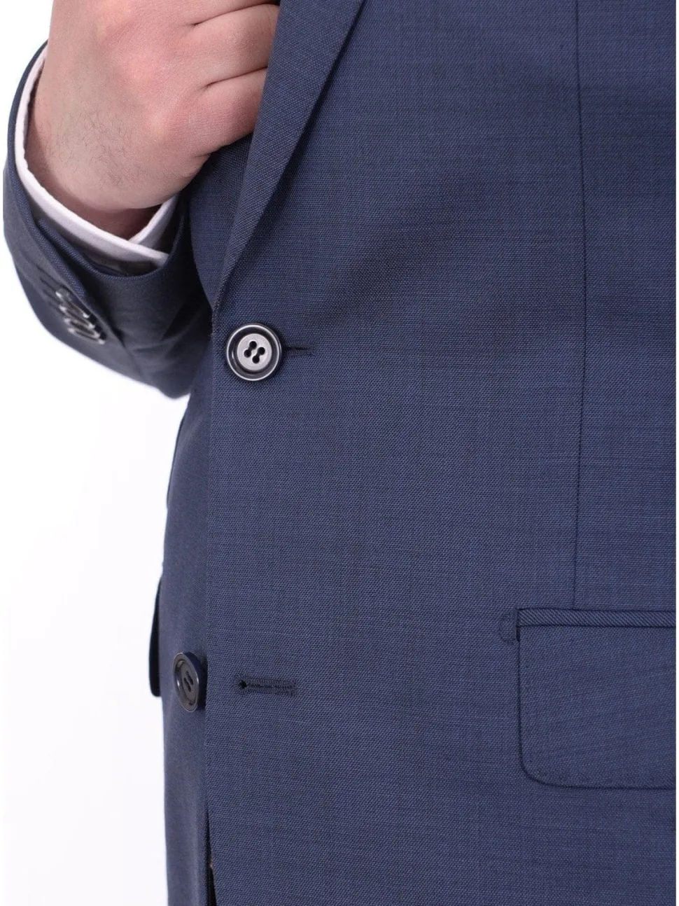 Mens Napoli Slim Fit Blue Textured Two Button Half Canvassed Marzotto Wool Suit