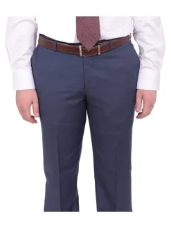 Mens Napoli Slim Fit Blue Textured Two Button Half Canvassed Marzotto Wool Suit