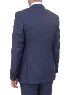 Mens Napoli Slim Fit Blue Textured Two Button Half Canvassed Marzotto Wool Suit