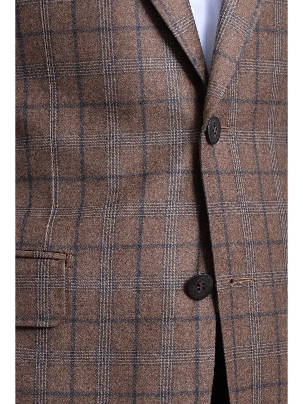 Mens Napoli Slim Fit Brown Blue Plaid Half Canvassed Reda Wool Blazer Sportcoat