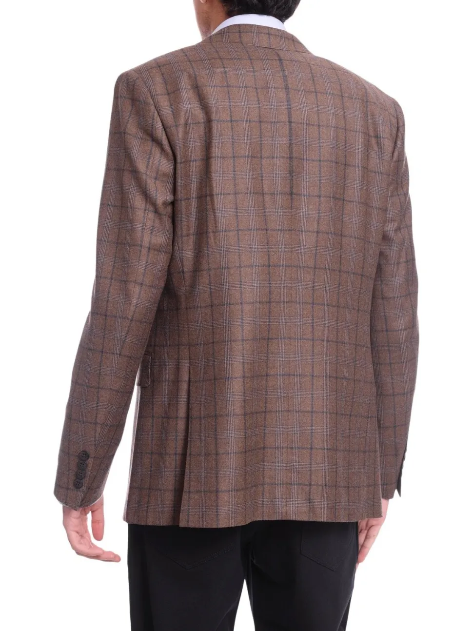 Mens Napoli Slim Fit Brown Blue Plaid Half Canvassed Reda Wool Blazer Sportcoat