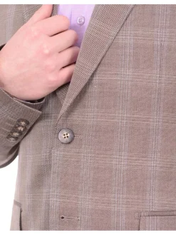 Mens Napoli Slim Fit Brown Plaid Half Canvassed Wool Silk Blend Blazer Sportcoat