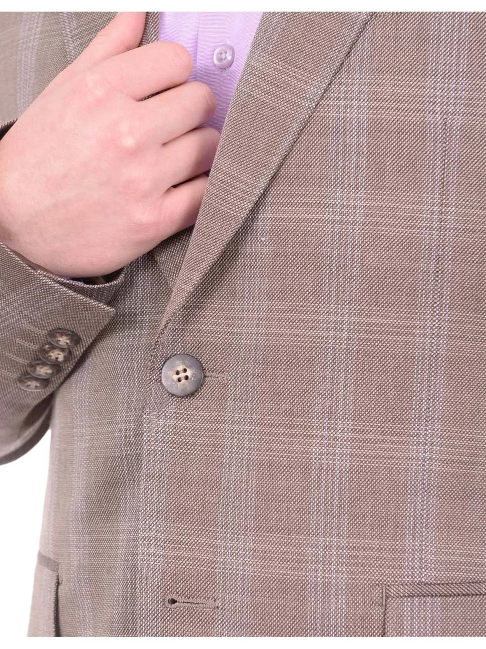 Mens Napoli Slim Fit Brown Plaid Half Canvassed Wool Silk Blend Blazer Sportcoat