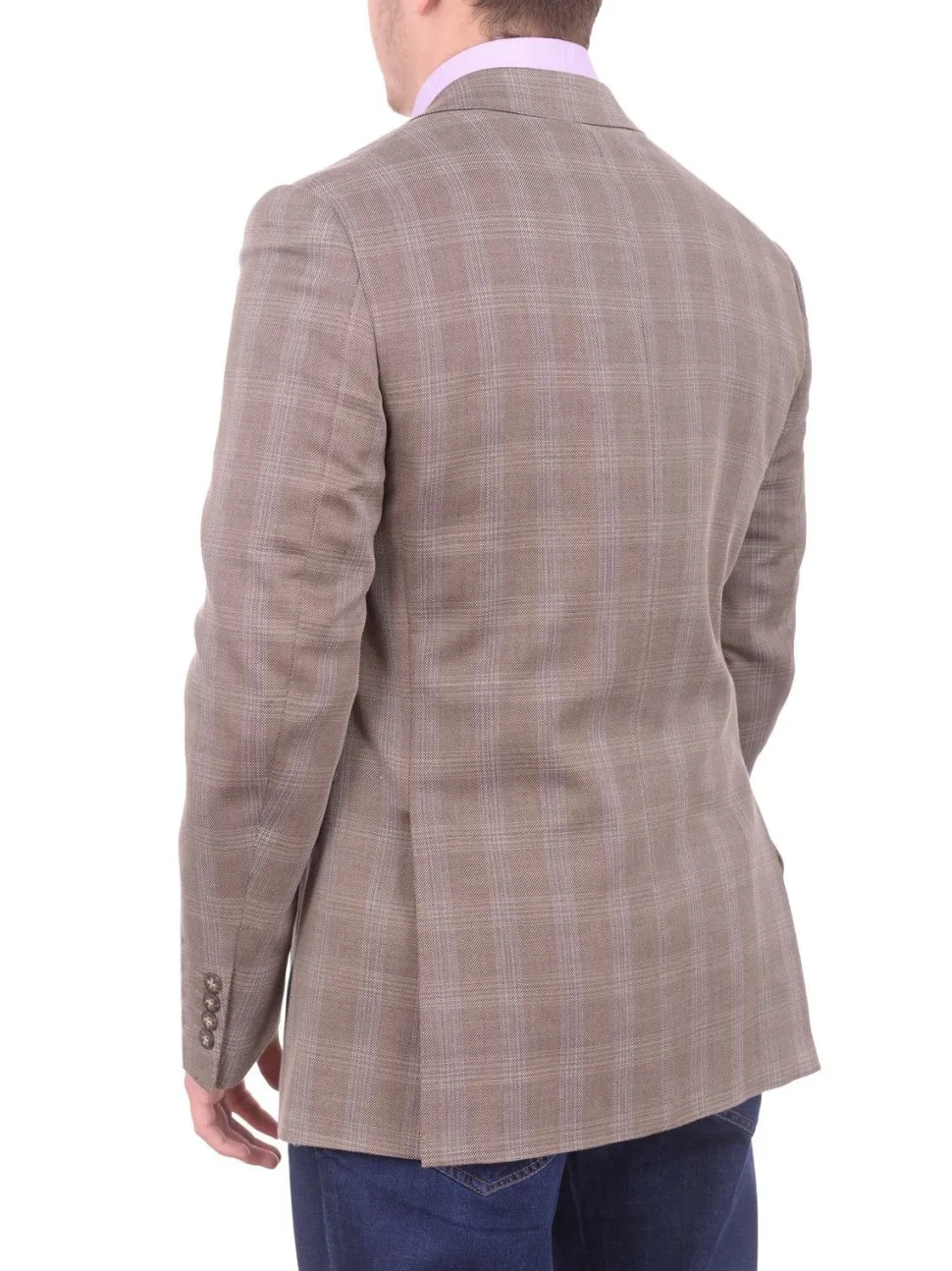 Mens Napoli Slim Fit Brown Plaid Half Canvassed Wool Silk Blend Blazer Sportcoat