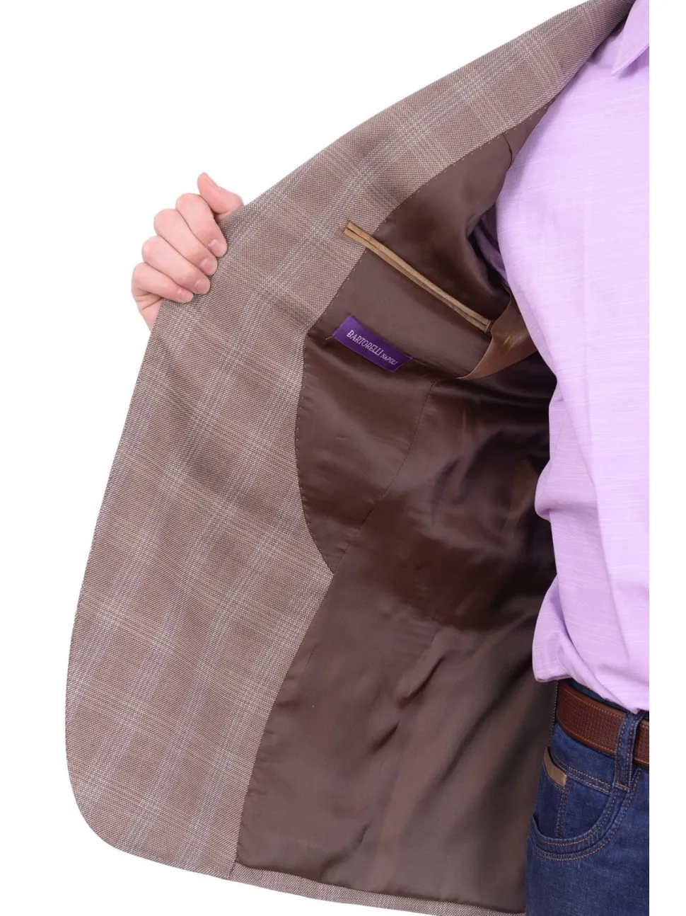 Mens Napoli Slim Fit Brown Plaid Half Canvassed Wool Silk Blend Blazer Sportcoat