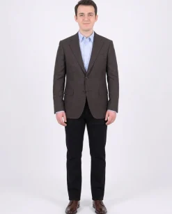 Mens Napoli Slim Fit Brown Textured Half Canvassed Wool Blazer Sportcoat