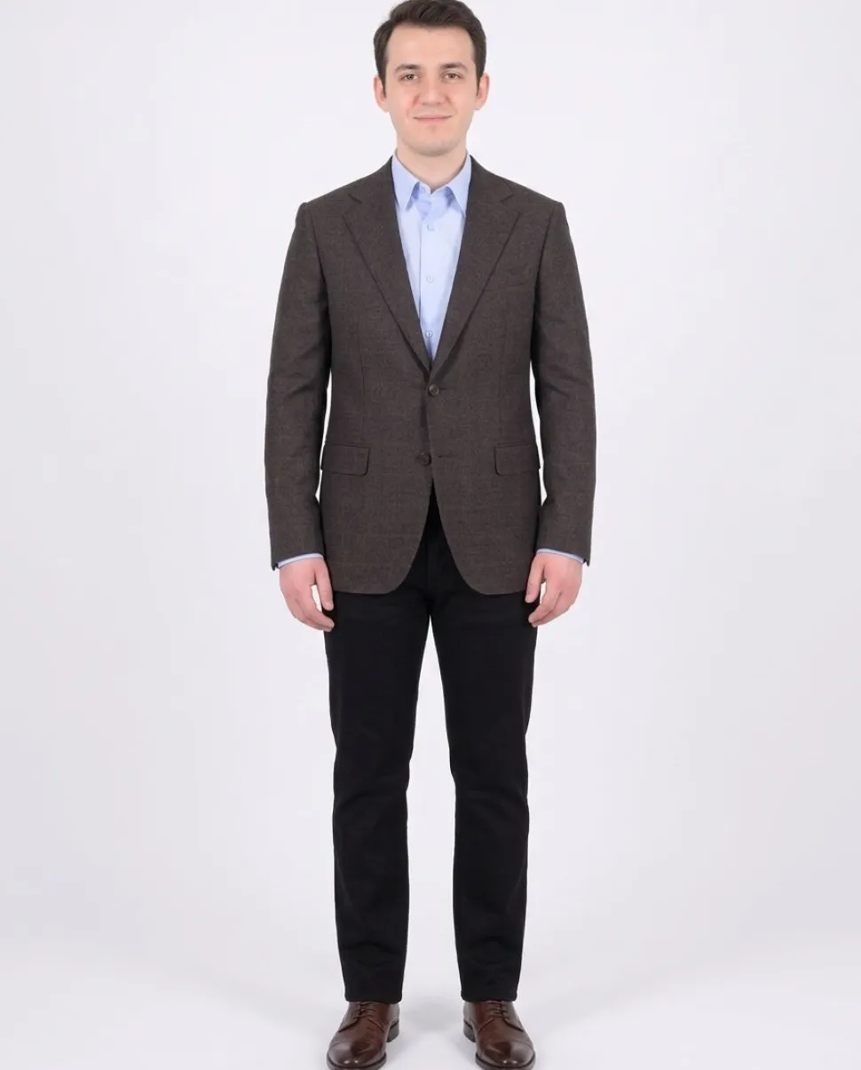 Mens Napoli Slim Fit Brown Textured Half Canvassed Wool Blazer Sportcoat