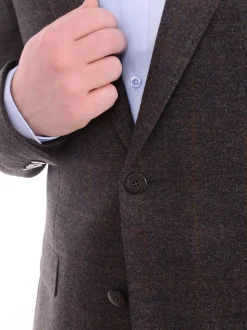 Mens Napoli Slim Fit Brown Textured Half Canvassed Wool Blazer Sportcoat
