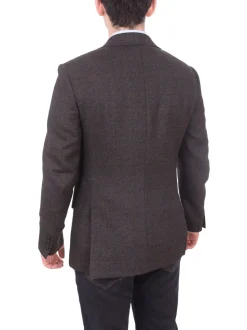 Mens Napoli Slim Fit Brown Textured Half Canvassed Wool Blazer Sportcoat
