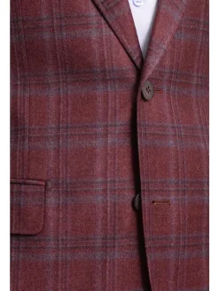 Men's Napoli Slim Fit Burgundy With Blue Plaid Two Button Wool Blazer Sportcoat