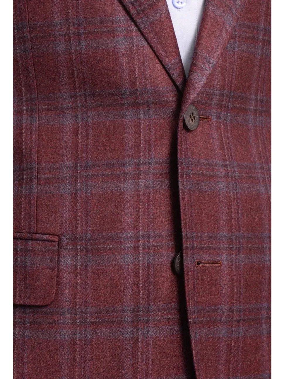 Men's Napoli Slim Fit Burgundy With Blue Plaid Two Button Wool Blazer Sportcoat