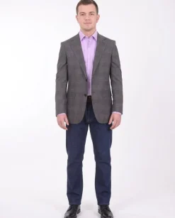 Mens Napoli Slim Fit Charcoal Gray Plaid Half Canvassed Wool Blazer Sportcoat