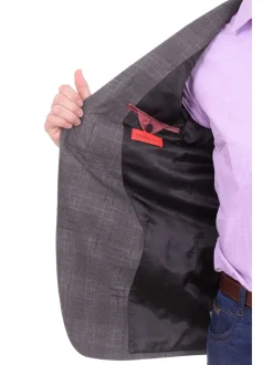 Mens Napoli Slim Fit Charcoal Gray Plaid Half Canvassed Wool Blazer Sportcoat
