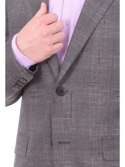 Mens Napoli Slim Fit Charcoal Gray Plaid Half Canvassed Wool Blazer Sportcoat