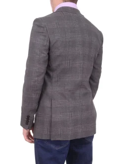 Mens Napoli Slim Fit Charcoal Gray Plaid Half Canvassed Wool Blazer Sportcoat
