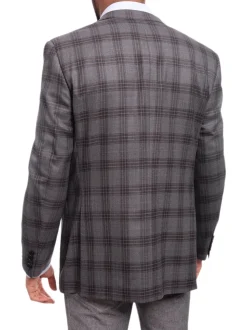 Mens Napoli Slim Fit Charcoal Gray Plaid Half Canvassed Cotton Blazer Sportcoat