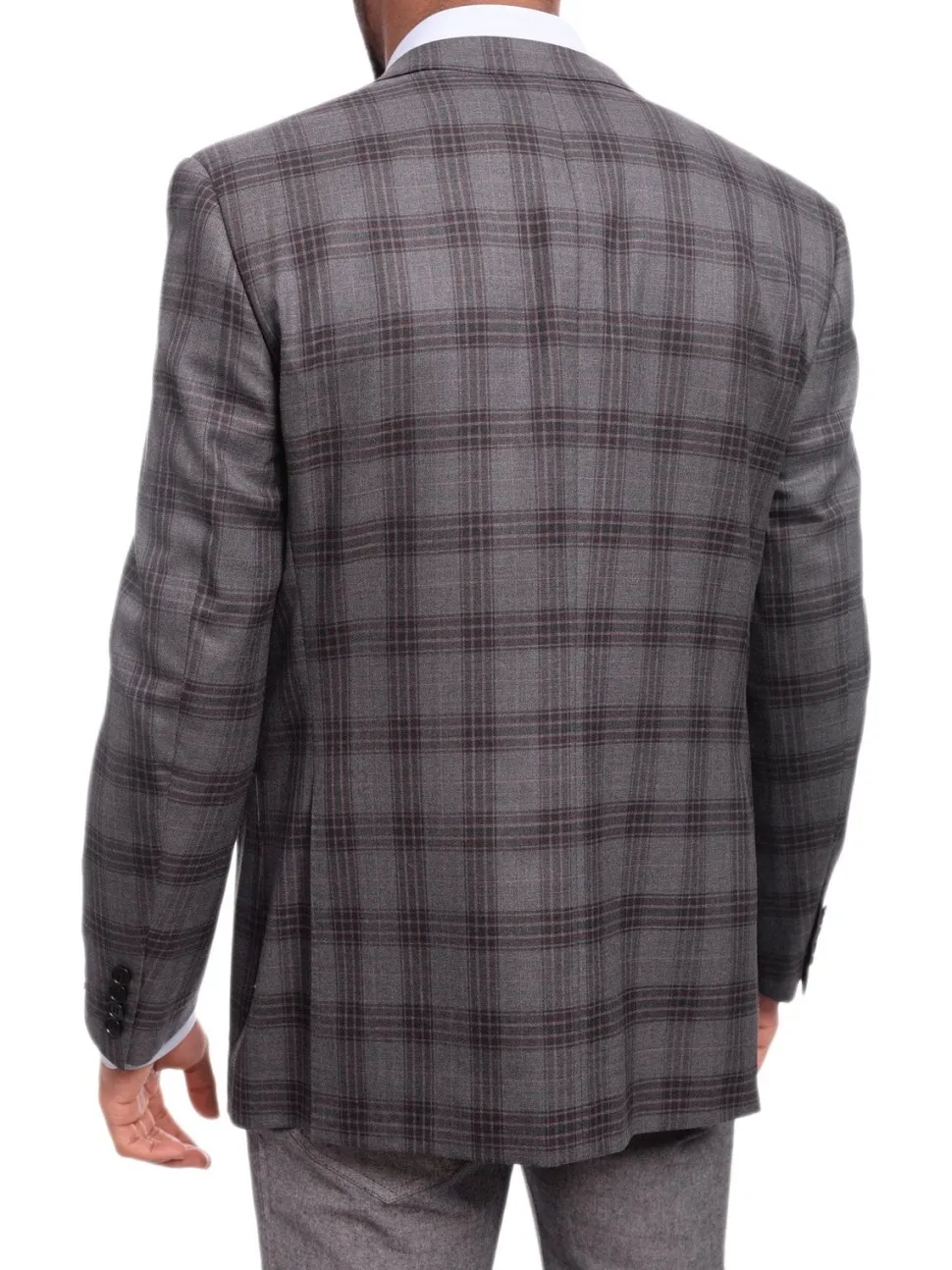 Mens Napoli Slim Fit Charcoal Gray Plaid Half Canvassed Cotton Blazer Sportcoat