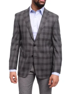 Mens Napoli Slim Fit Charcoal Gray Plaid Half Canvassed Cotton Blazer Sportcoat
