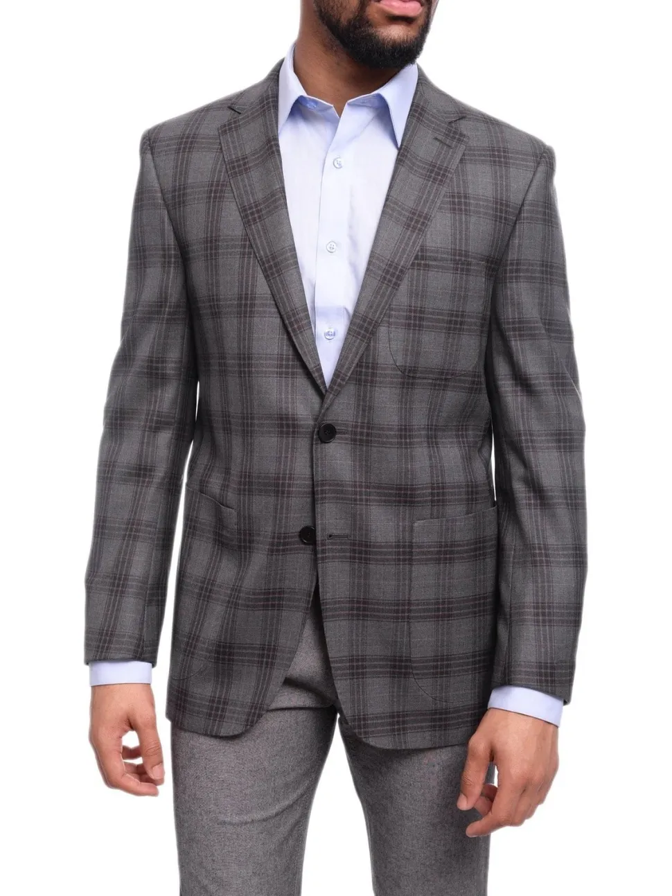 Mens Napoli Slim Fit Charcoal Gray Plaid Half Canvassed Cotton Blazer Sportcoat