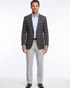 Mens Napoli Slim Fit Charcoal Gray Plaid Half Canvassed Cotton Blazer Sportcoat