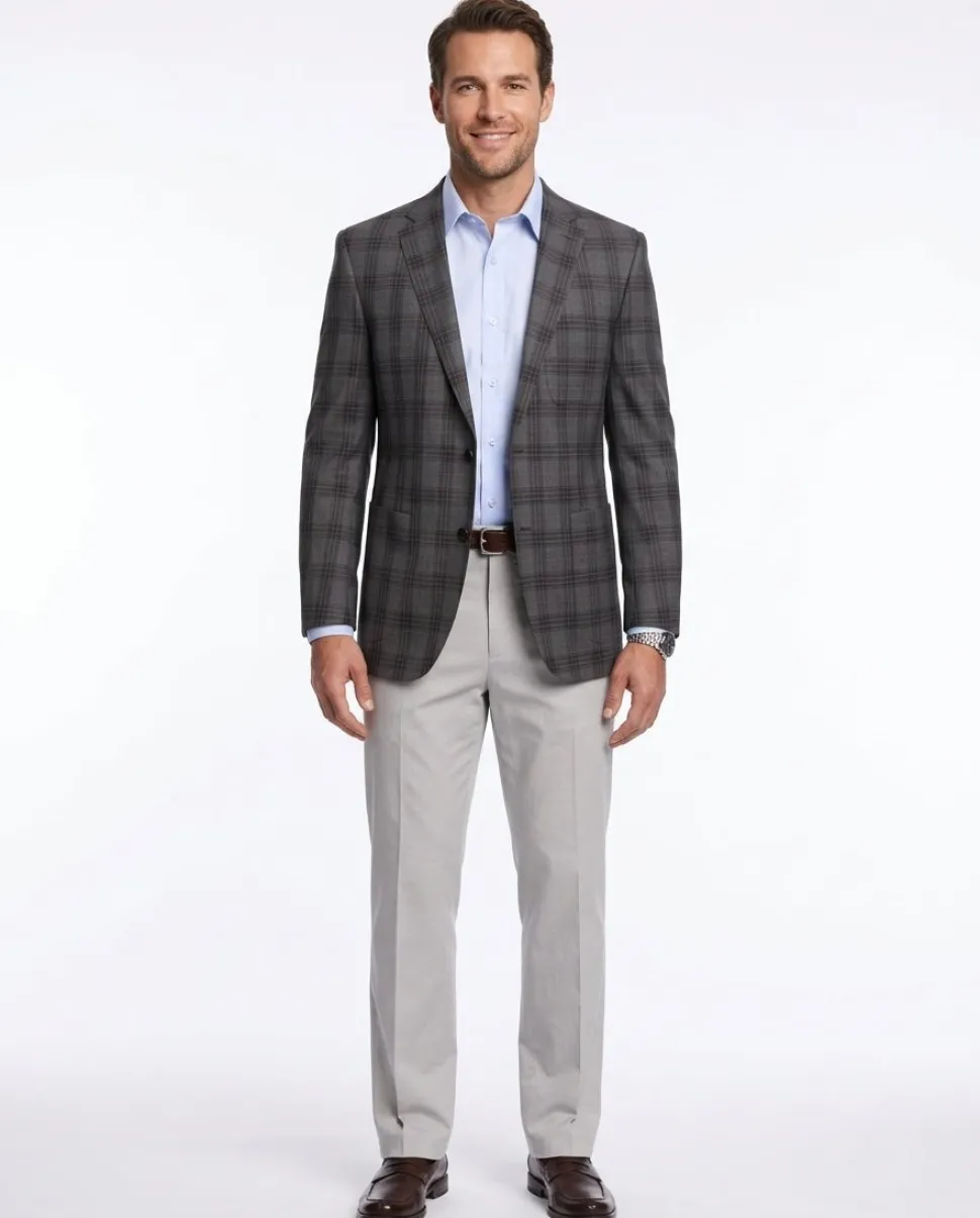 Mens Napoli Slim Fit Charcoal Gray Plaid Half Canvassed Cotton Blazer Sportcoat
