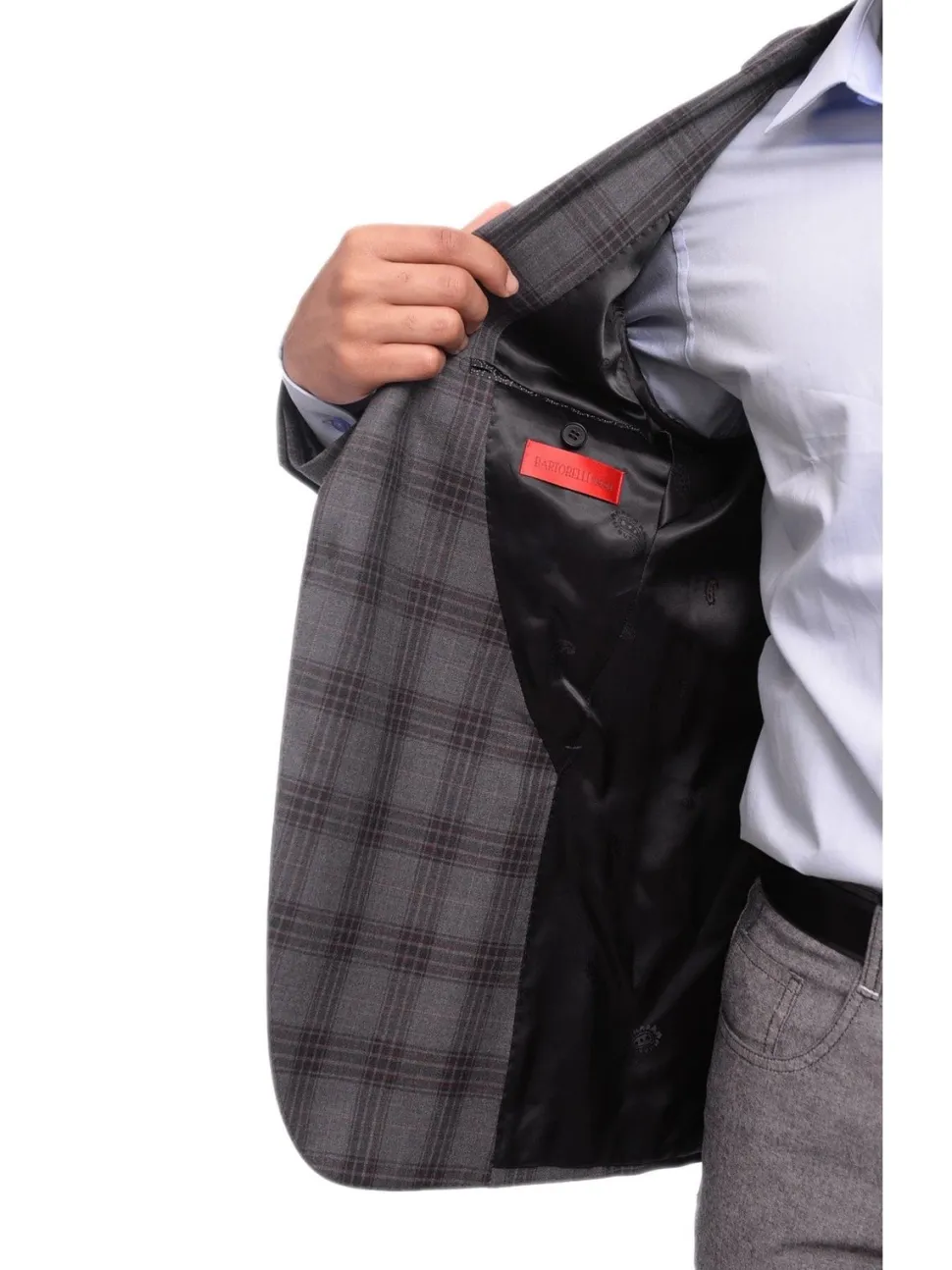 Mens Napoli Slim Fit Charcoal Gray Plaid Half Canvassed Cotton Blazer Sportcoat