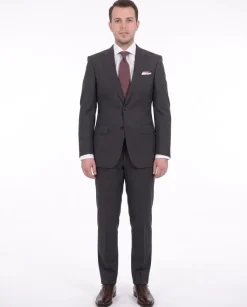 Mens Napoli Slim Fit Gray Glen Plaid Half Canvassed Marzotto Wool Suit