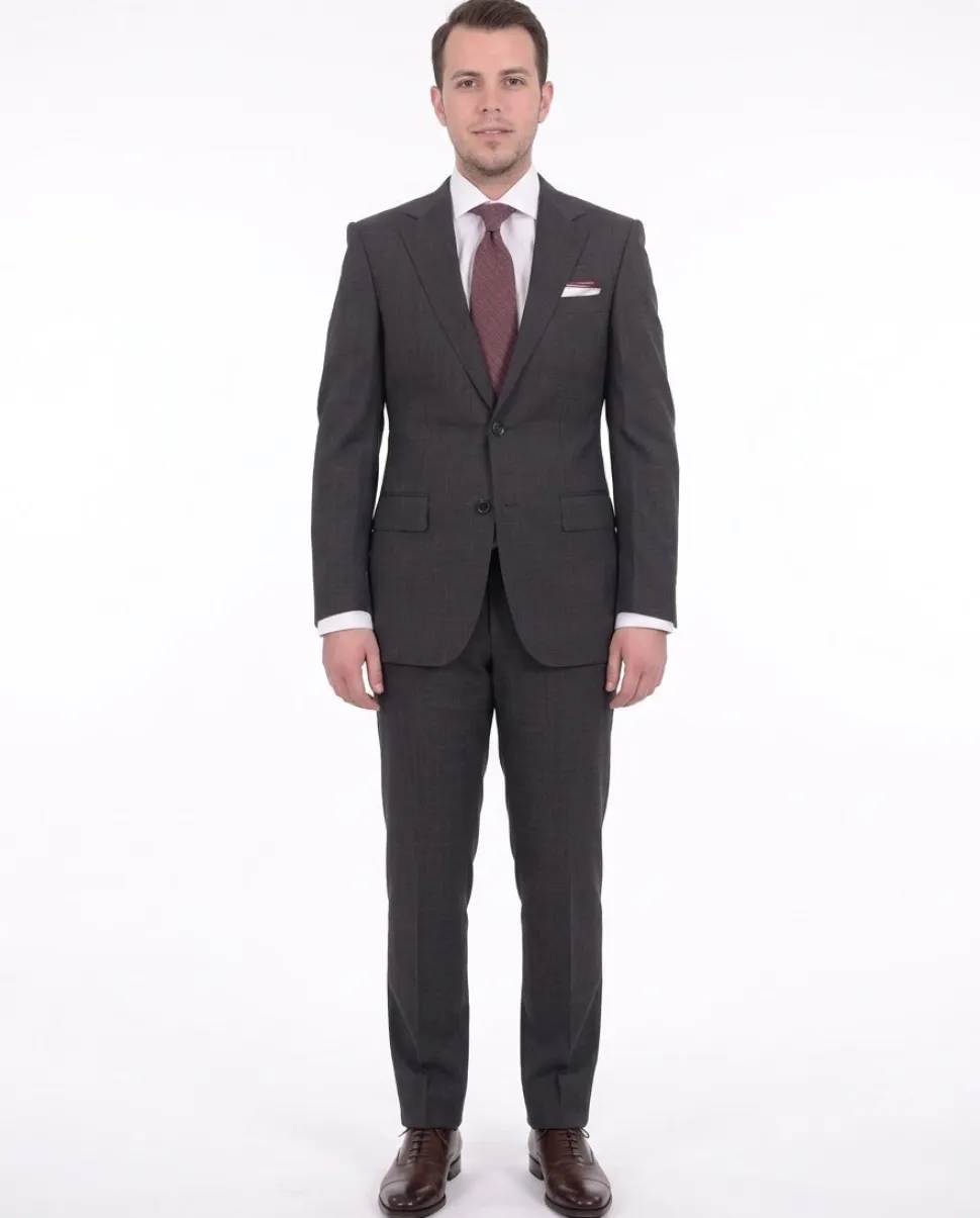 Mens Napoli Slim Fit Gray Glen Plaid Half Canvassed Marzotto Wool Suit