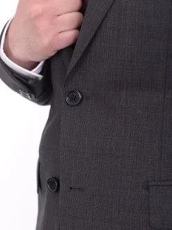 Mens Napoli Slim Fit Gray Glen Plaid Half Canvassed Marzotto Wool Suit
