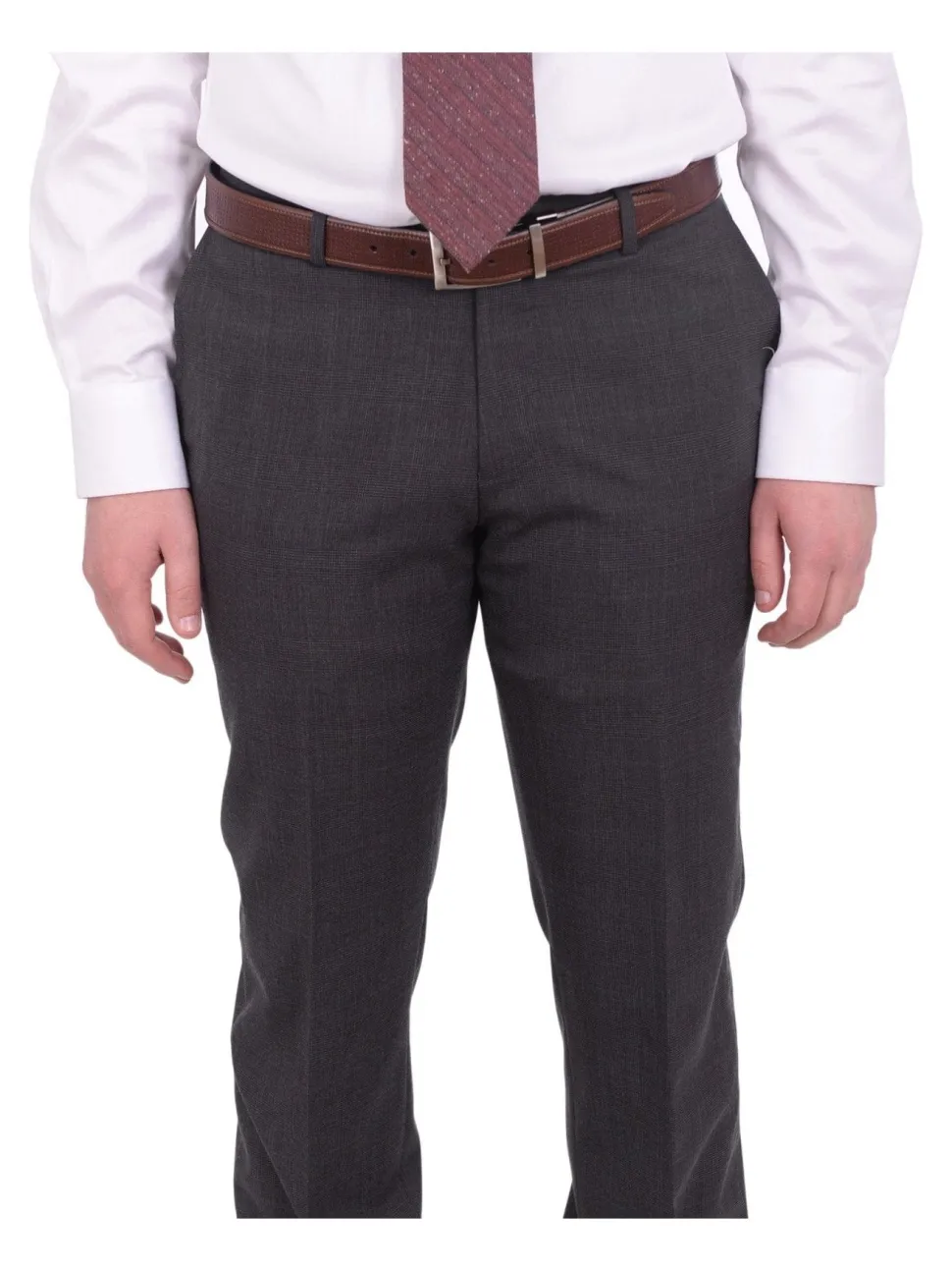 Mens Napoli Slim Fit Gray Glen Plaid Half Canvassed Marzotto Wool Suit