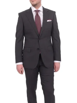 Mens Napoli Slim Fit Gray Glen Plaid Half Canvassed Marzotto Wool Suit